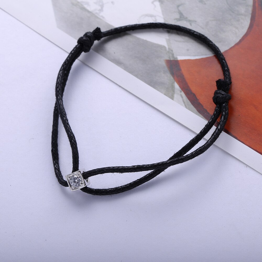 Moonmory-pulsera de plata de ley 925 con piedra cuadrada para mujer, brazalete de boda con cuerda negra, ajustable