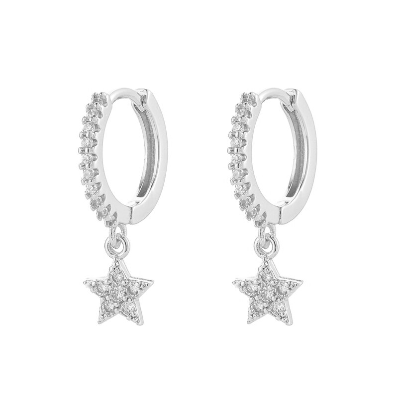 Roxi Koper Wit Zirkoon Stone Oorringen Voor Vrouwen Meisjes Zomer Sieraden Oorbel Ster Cross Klinknagels Huggie Oorbellen Pendientes: 2