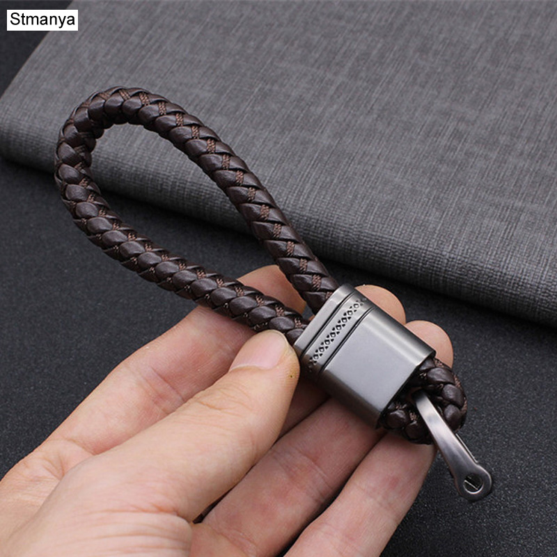 Neue handgewebte Leder Auto Schlüsselanhänger Männer Frauen Seil Schlüsselanhänger Taille Schlüsselanhänger Charme Metall Schlüsselhalter Schmuck