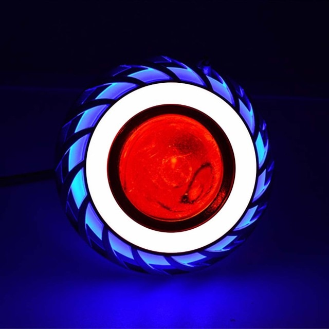 Auto Motorfiets 1200LM Koplamp Led Angel Devil Eyes Koplampen Projector Lens Hoge/Dimlicht Strobe Spotlight Drl Dual Halo lamp: Blauw