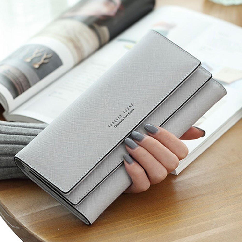 Large Capacity Purse PU Long Organizer Tri-fold Multiple Card Slot Coin Pocket Multifunction Wallet