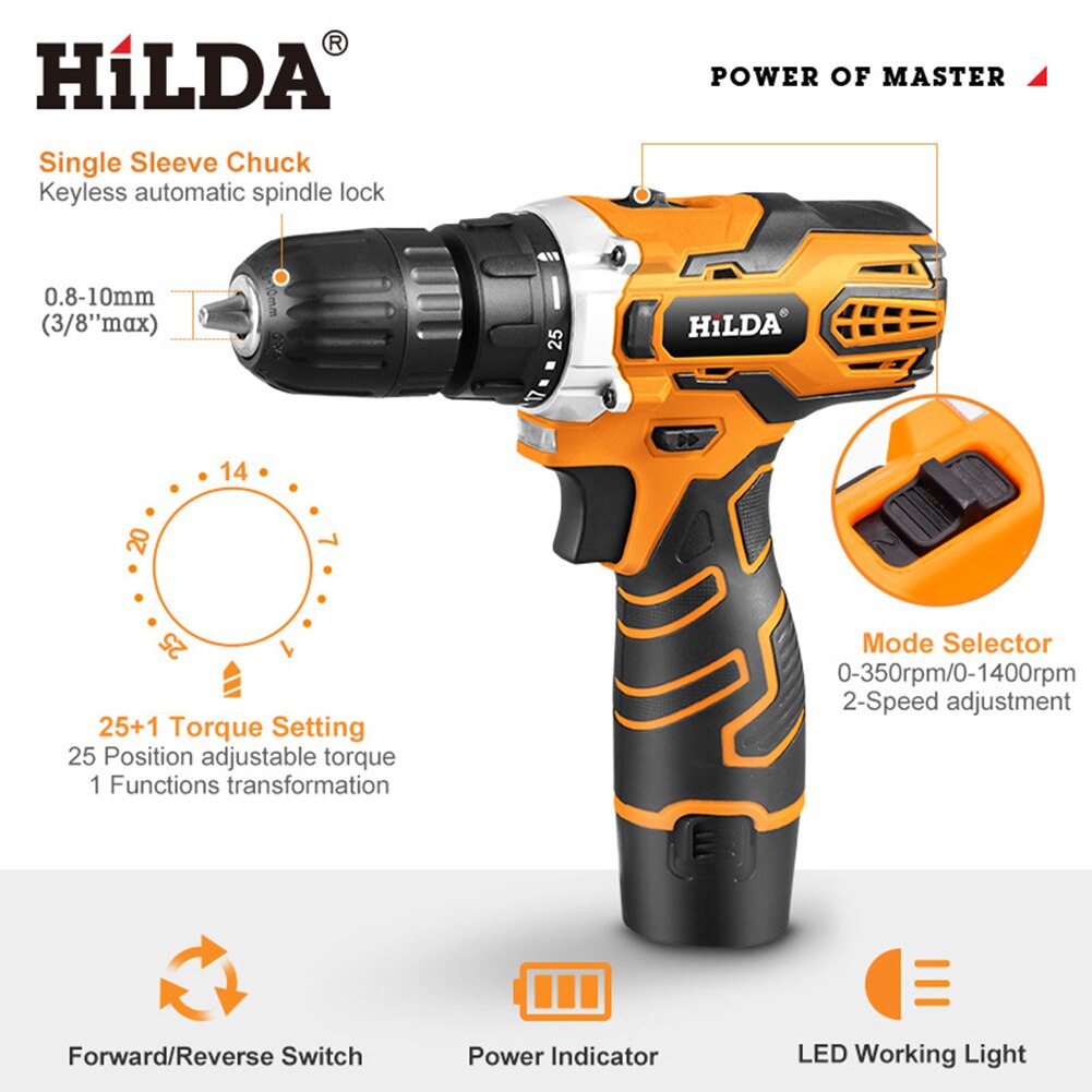 Portable Impact Cordless Drill 25NM Torque Electric Screwdriver Hand Drill with Lithium Battery Wireless Power Tools