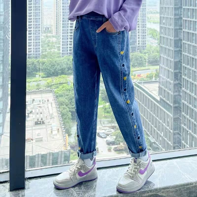 4-14Years Girls' Jeans Spring Clothes Little Girl Pants Teenager Children's Outer Wear Pants Children's Loose Girls' Trouser: 2 / 130 (5-6Y)