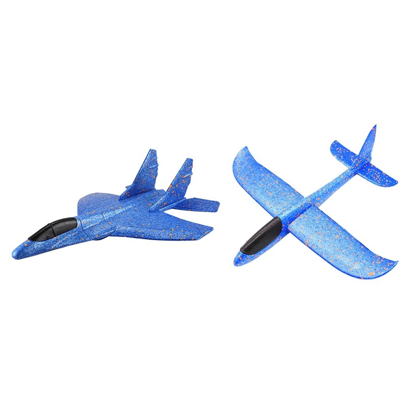 2 Stuks Voor Kinderen Hand Gooien Model Vliegtuig: 1 Pcs 48Cm Hand Gooi Verlichting Up Flying Zweefvliegtuig Vliegtuig Glow Blue & 1 Pcs Diy Lu