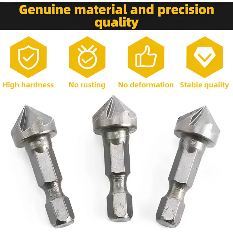 Broca avellanadora de 90 grados, vástago hexagonal de 1/4 ", punta angular para carpintería, cortador de corte biselado, eliminación de fresa, 1/3 Uds.