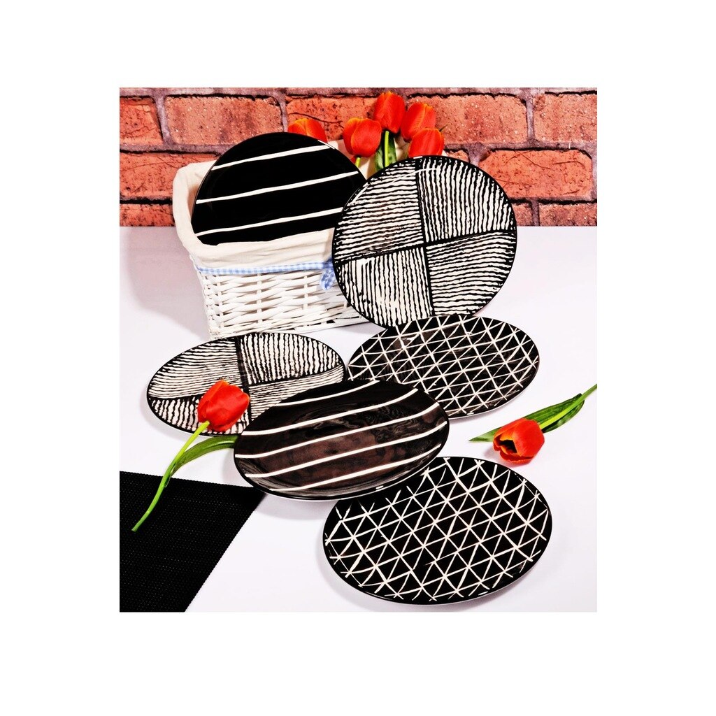 Ensemble de plat à gâteau noir 6'lati motif 21 cm