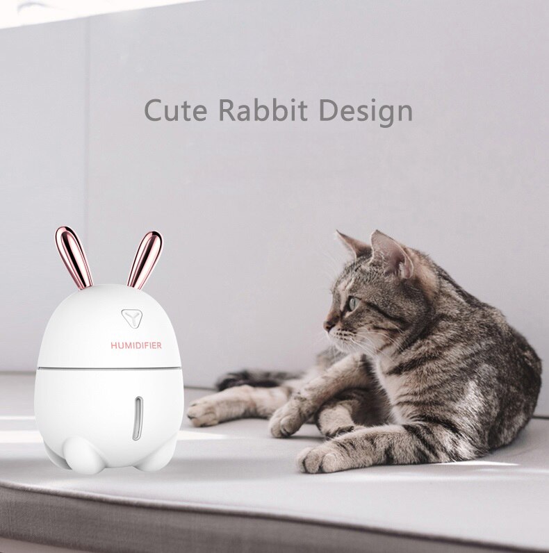 Car Humidifier 300ML Cute Rabbit USB Aroma Essential Ultra-Silent LED Night Lamp Air Purifier Mist Maker Air Fresher For car