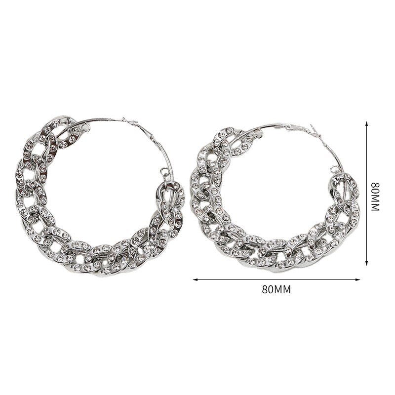 Punk Gold Color Big Round Metal Hoop Earring Circle Linked Chain Large Hoop Earrings for Women Party Nightclub Jewelry: 8cm Silver