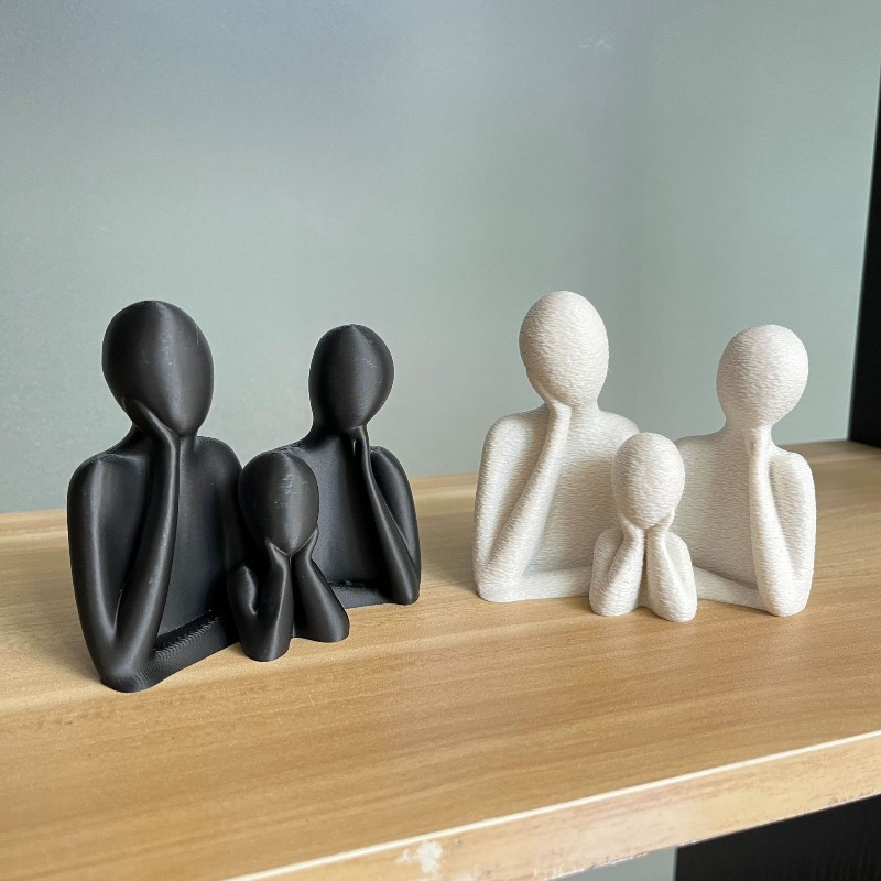 Nueva decoración de impresión 3D para una familia de tres figuras familiares abstractas, blanco y negro, adorno de decoración del hogar