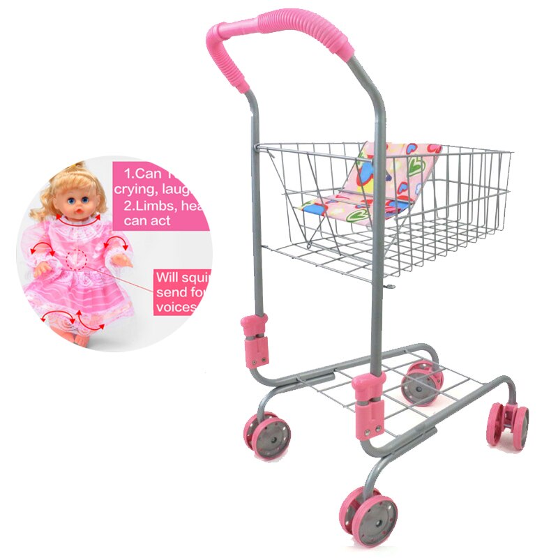 Play House Cart Boy Girl Child Simulation Supermarket Trolley Mini 3 Year Old Baby Stroller Big Space 68cmHeight: B