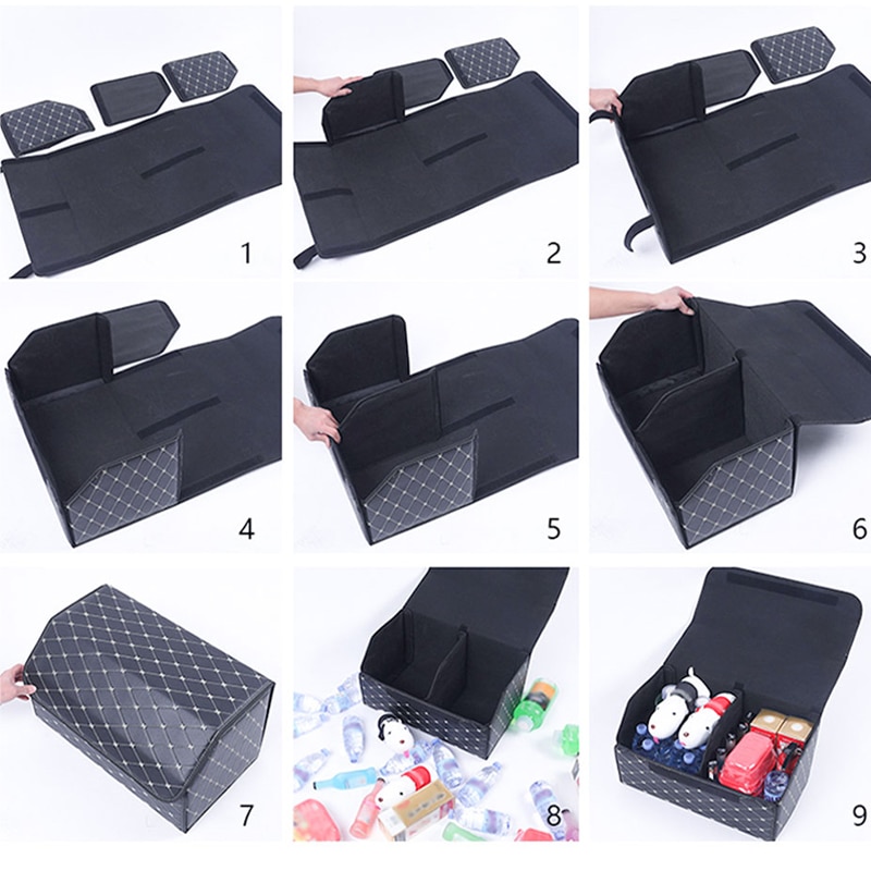 Caja de almacenamiento de maletero de coche, organizador de cuero resistente al agua, multiusos, desmontable, portátil, para todos los coches