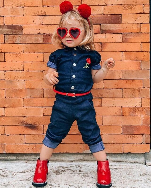 Kids Baby Meisje Romper Peuter Korte Mouw Overalls met borduurwerk Outfit Kleding