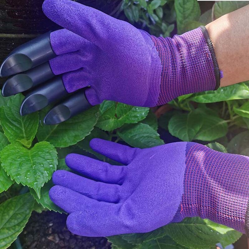 Guantes de jardinería protectores para plantar flores y plantas, impermeables, resistentes al desgaste, gruesos, para cepillar el suelo, transpirables: purple single claw