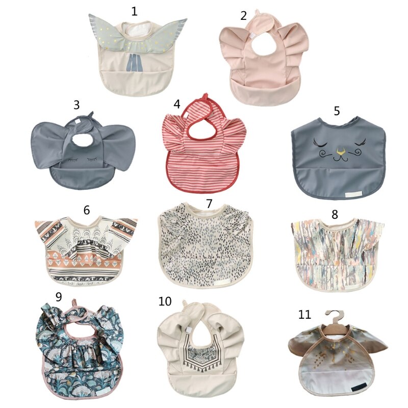 Zuigelingen Pu Leer Waterdicht Feeding Doek Baby Kwijlen Bib Burp Doek Met Pocket Tas Wasbaar Kinderen Tekening Schort