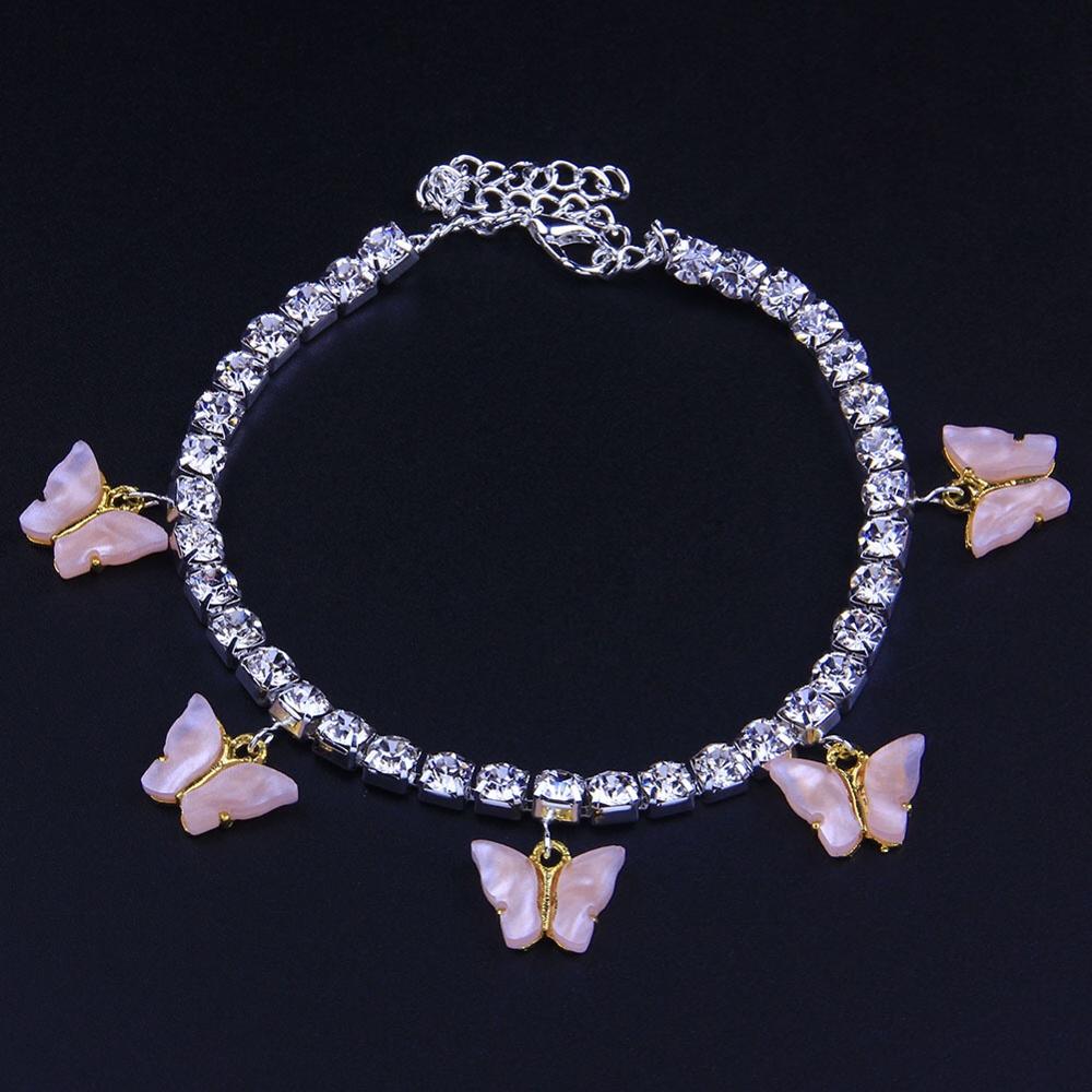 Tobillera con diamantes de imitación para mujer, colgante de mariposa, para playa, cristales, mariposa, tobillera con cadena para pierna, joyería Bohemia: style4