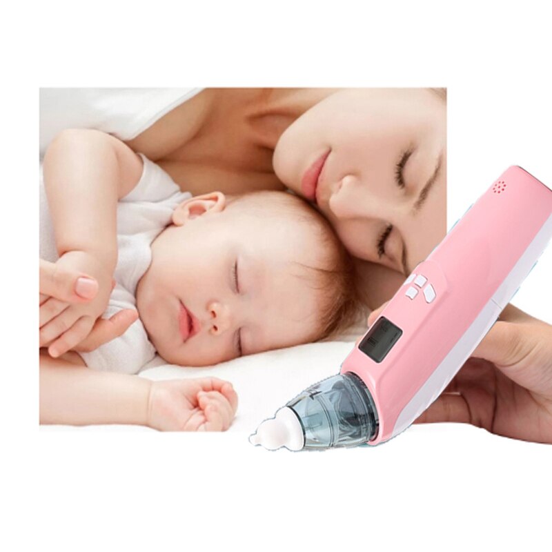Electric BABY Nasal Aspirator-Battery Operated Nose Cleaner-Adjustable Settings and Reusable Tips LCD Sn