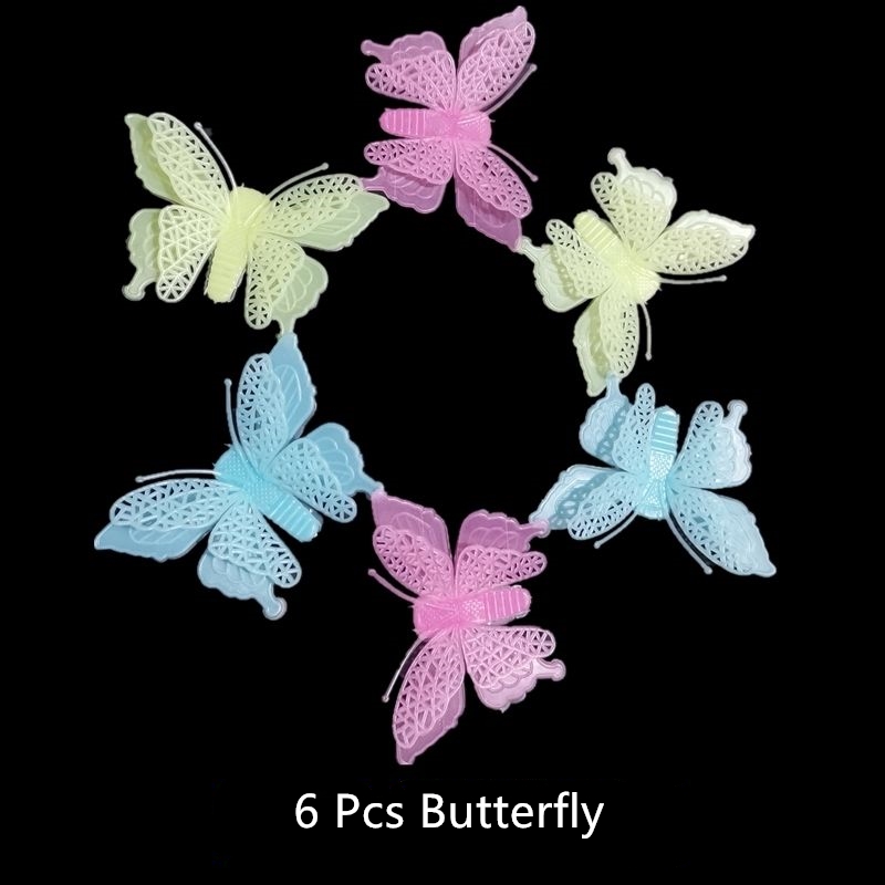 Stickers Glow in The Dark Luminous Moon Stars Wall Stickers Realistic Galaxy Glowing Stickers for Room Decoration: 6Pcs butterfly