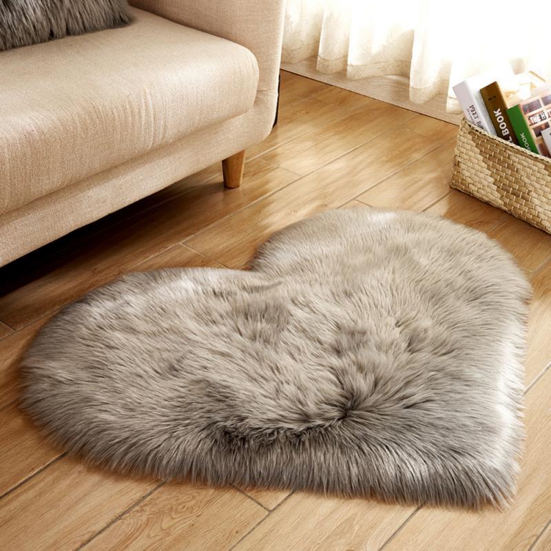Multifunction Kitchen Bathroom Bedroom Living Room Fluffy Artificial Wool Sheepskin Hairy Love Heart Rugs Household Accessories: gray