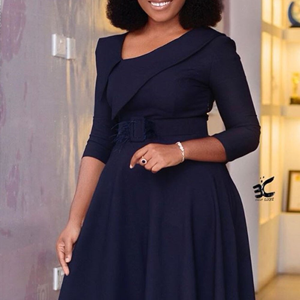 Dress Women Spring Summer Office Lady A Line High Waist Pleated Midi Robe Femme Vestiods Dresses No Belt