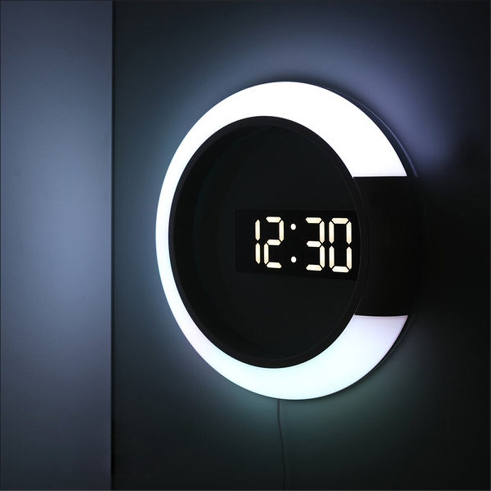 Wall Clock LED Mirror Multifunctional Light Alarm Clock With Temperature Display Ring Shaped Home Decoration Clock