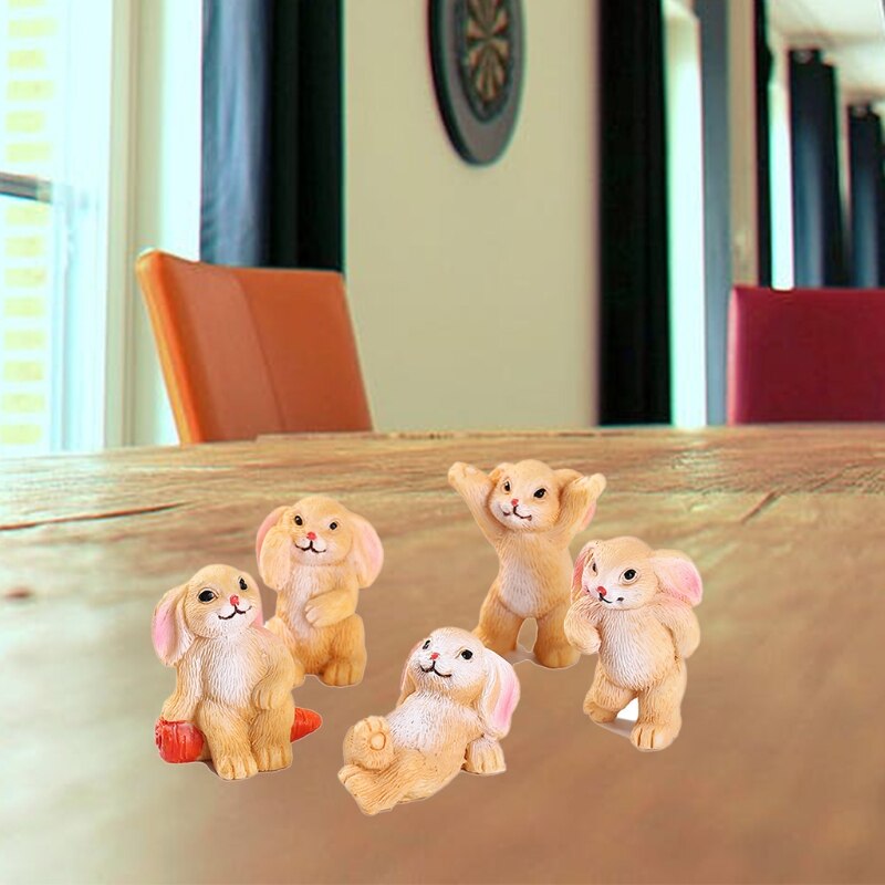 5PCS Toy Figure Miniature Rabbit Sculpture State for Play House Aquarium Dollhouse Accessory Fairy Garden Potted Decors