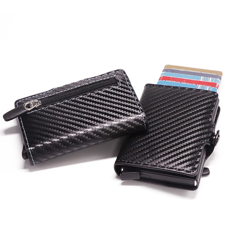 RFID Blocking Slim Carbon Fiber Leather Wallet Metal Card Case Coin Pocket Purse Minimalist Aluminum Wallet ID Card Holders
