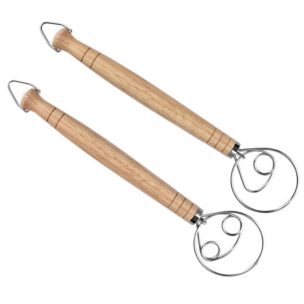 Stainless Steel Blender For DIY Bread Dough Bakeware Dough Whisk Eggs Beater Mixer Tool Oak Wood Handle Kitchen Baking Mixer