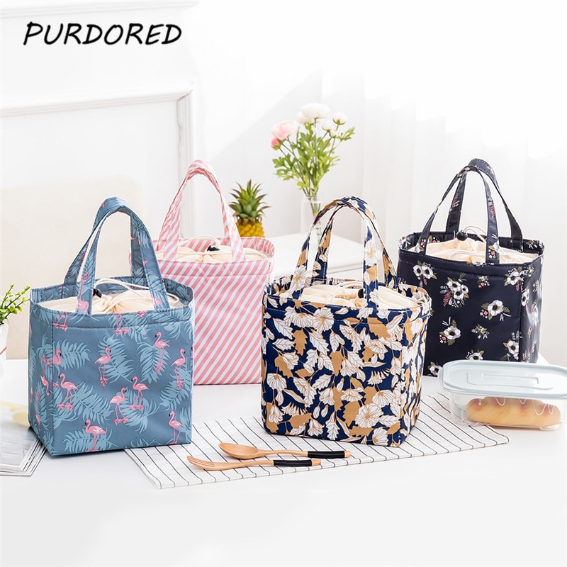 PURDORED 1 pc Cactus Lunch Bags Portable Waterproof Lunch Box Bag For Women Thermal Food Picnic Cooler Bag