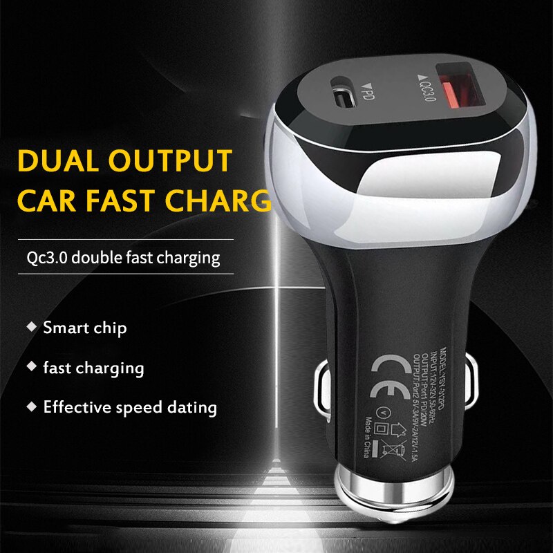 Quick Charge 3.0 Pd 20W Autolader 2 Port Usb + Type-C Snelle Auto Opladen Voor Samsung xiaomi Iphone QC3.0 Mobiele Telefoon Usb Lading
