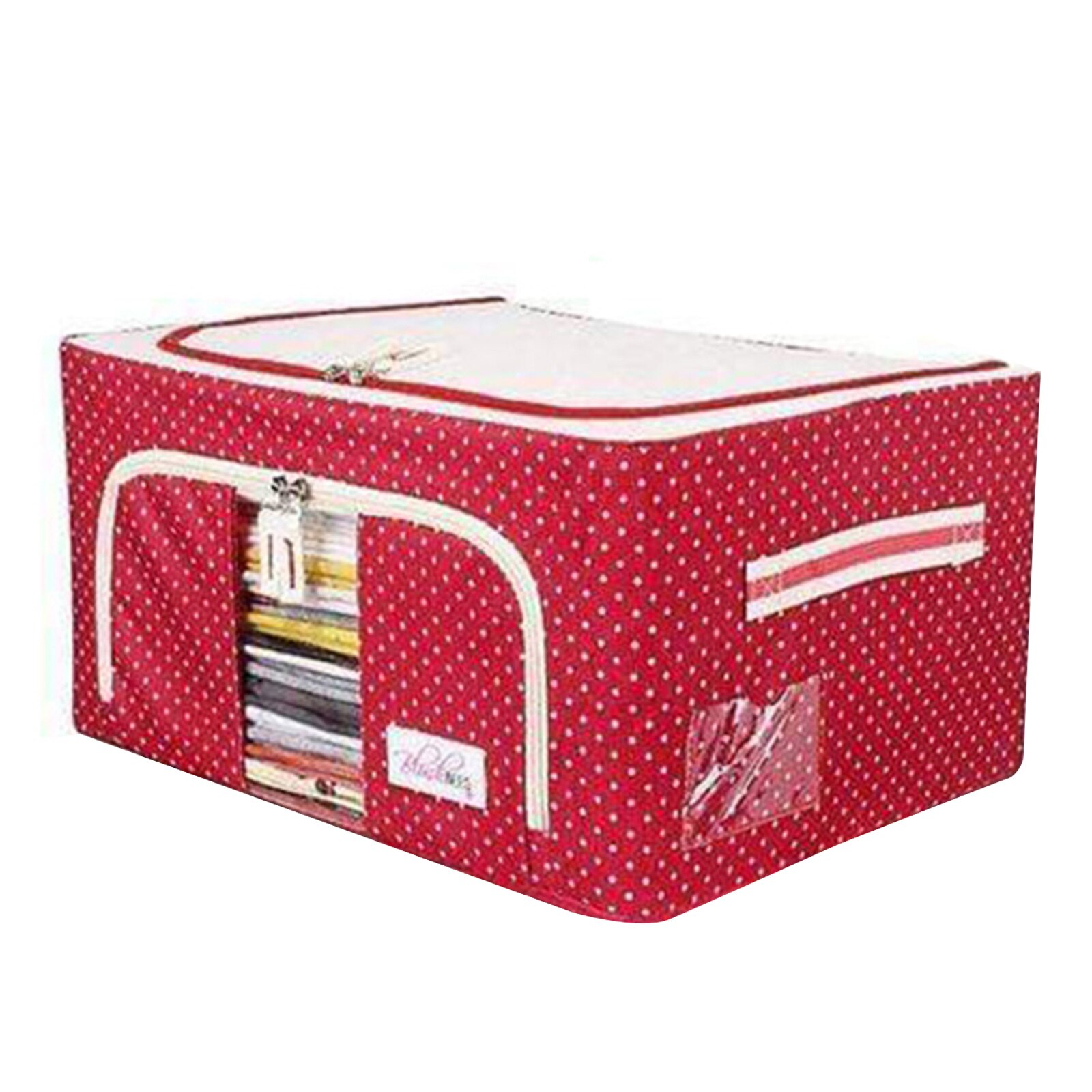 Oxford Cloth Storage Box Steel Frame Storage Box Waterproof Transparent Fabric Home Storage For Clothes Socks Underwear: Red