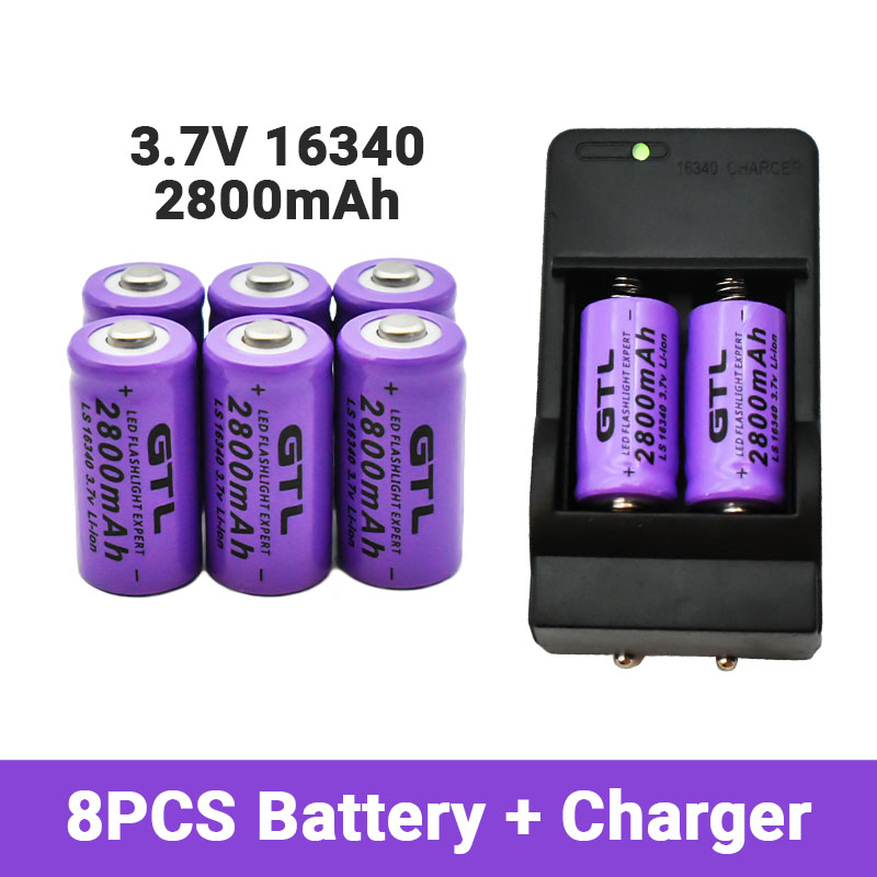 2800mAh Rechargeable 3.7V Li-ion 16340 Batteries CR123A Battery for LED Flashlight Travel Wall Charger 16340 CR123A Battery: Blue