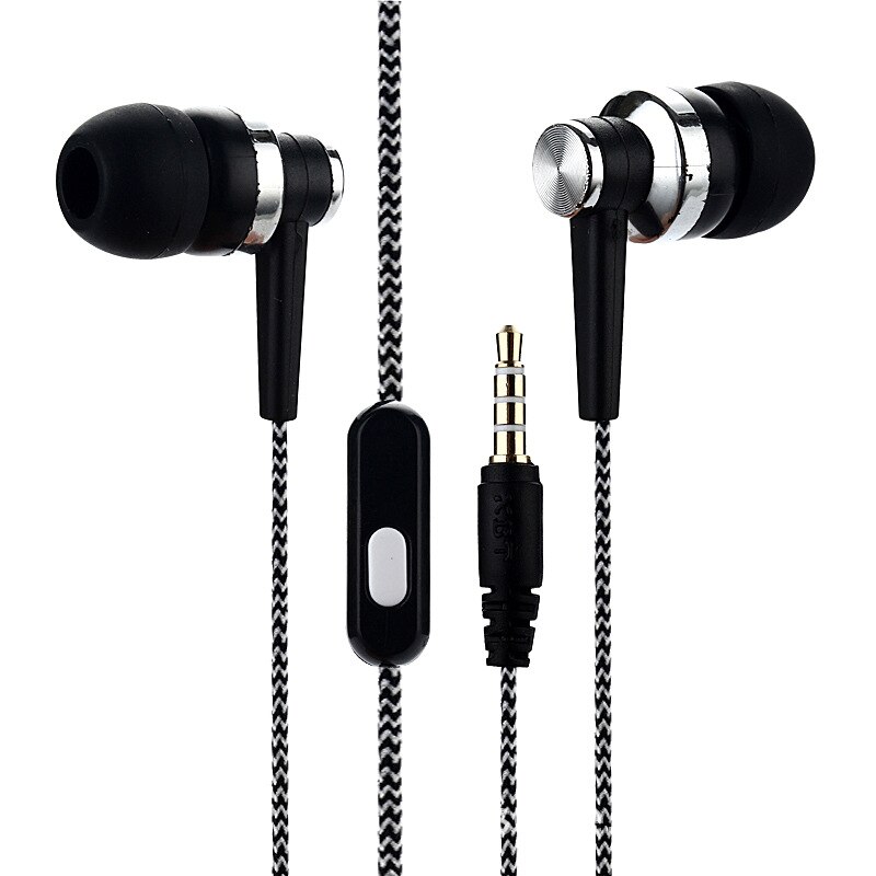 Mobiele Telefoon Met Tarwe Draad Oortelefoon In-Ear Gevlochten Bedrading Cord Universele Muziek Subwoofer Hoofdtelefoon Voor Xiaomi Huawei Samsung: black