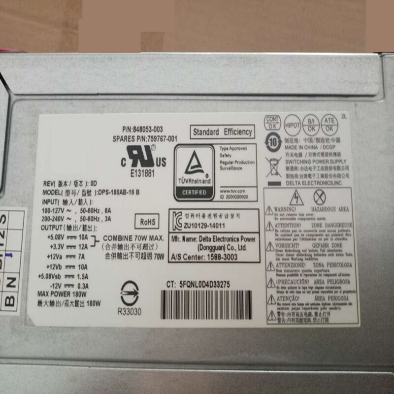 Fuente de alimentación PSU Original para HP Pavilion 510-P010 PRODESK 400 G3 180W, DPS-180AB-16B, D13-180P1A, D13-180N1A