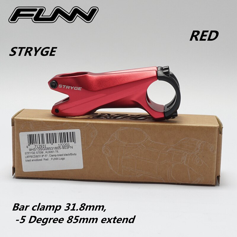 FUNN STRYGE – tige de vélo forgée en 3D XC Enduro, Tube de direction 31.8 °, 28.6mm, 85mm: -5 Degree 85mm Red