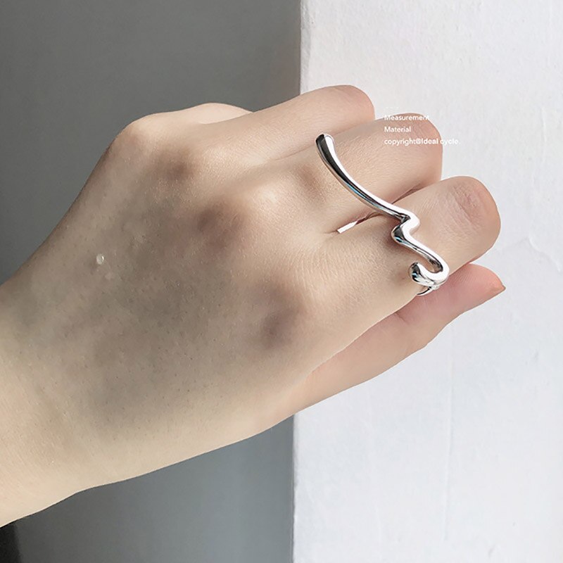 Foxanry Minimalist 925 Sterling Silver Rings for Women Trendy Line Hollow Irregular Birthday Party Jewelry