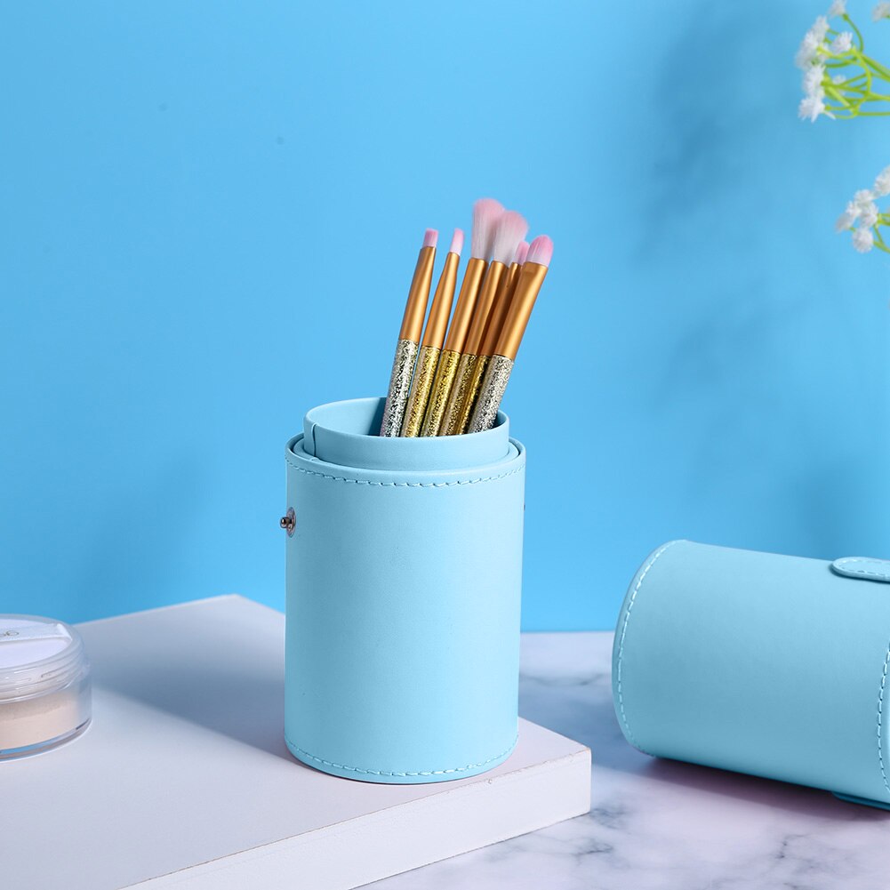 1pc pu läder sminkborstar hållare resor kosmetiska väska fall arrangör borstar pennor rör kopp behållare kosmetiska verktyg