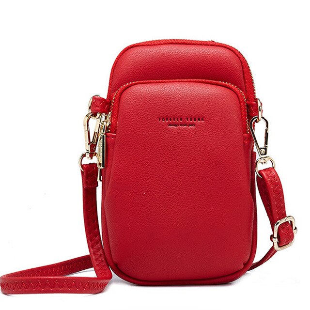 Kleine Schoudertas Voor Vrouwen Zacht Leer Mobiele Telefoon Dames Crossbody Bag Purse Vrouwelijke Mini Sac: Red