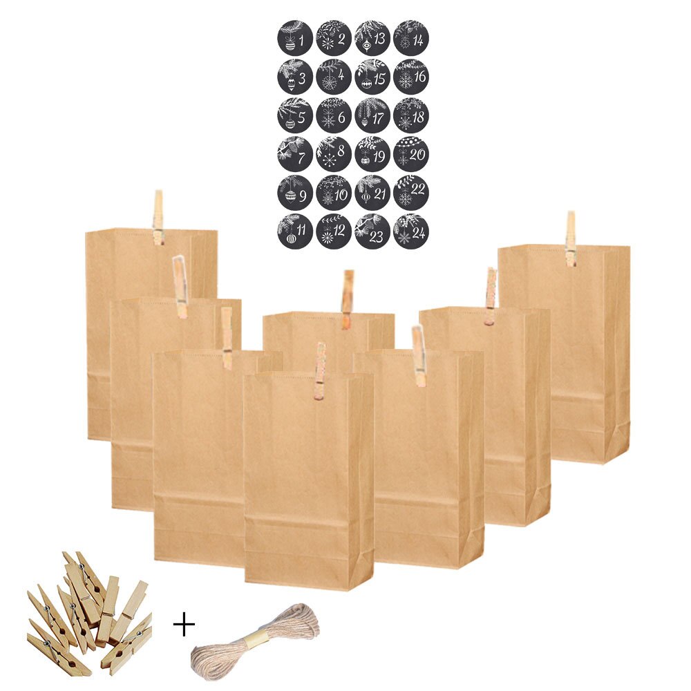 24pcs/set Kraft Paper Bag Christmas Bag Treat Candy Box Birthday Year Party Favor Stand Bags: C