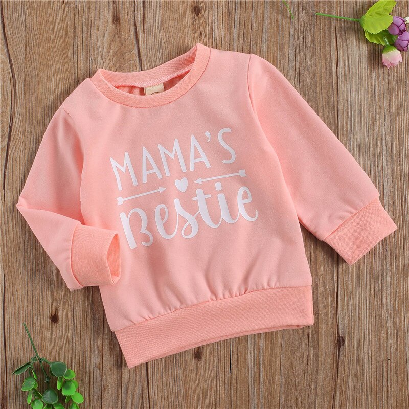 Bébé fille lettre imprimé sweat manches longues col rond pull sweats pour printemps automne et hiver