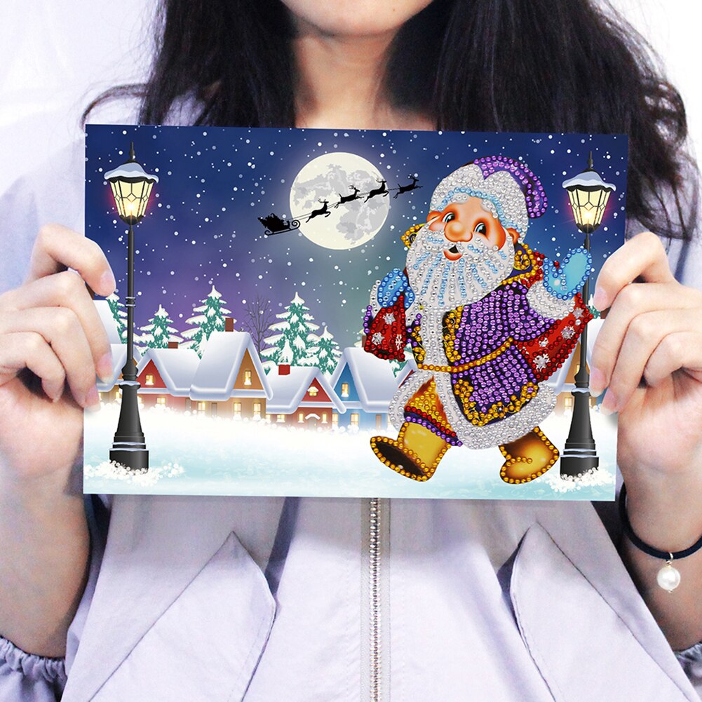 5D DIY Diamond Painting Greeting Card Handmade Christmas Cards 8pcs/set Home Diamond Card Xmas Party Year Children