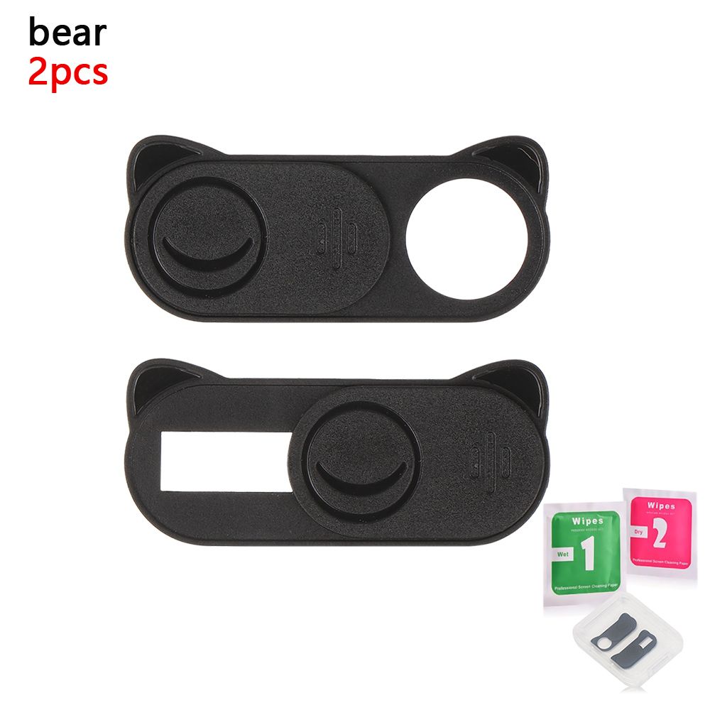 Universal Plastic WebCam Cover Shutter Magnet Slider Camera Cover for IPhone Laptop Mobile Phone Len Privacy Stickers: Black 2pcs bear