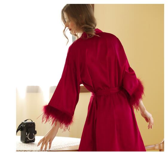 Bata de baño de satén para dama de honor y novia, Kimono bordado, ropa de dormir suelta, a la , para de boda: L / Gris