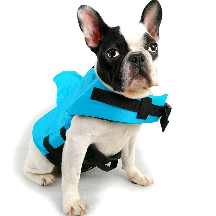 Dog Life Vest Summer Shark Pet Life Jacket Dog Surfing Swimming Suit Pet Safety Cloth Vacation Oxford Breathable French Bulldog: Blue / XXL 40-50KG