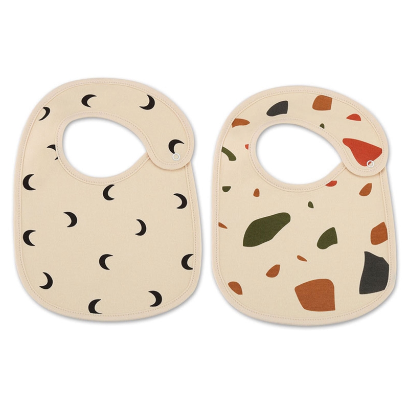 2 Pcs Babyvoeding Kwijl Bib Cartoon Gedrukt Speeksel Handdoek Sjaal Bandana Waterdichte Zachte Katoen Drukknoop Burp Doek Bandana: colorful stone moon