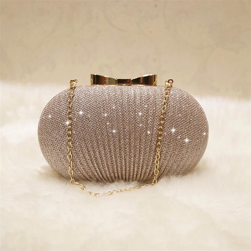 ICON Golden Evening Clutch Bag Women Bags Wedding Shiny Handbags Bridal Metal Bow Clutches Bag Chain Shoulder Bag