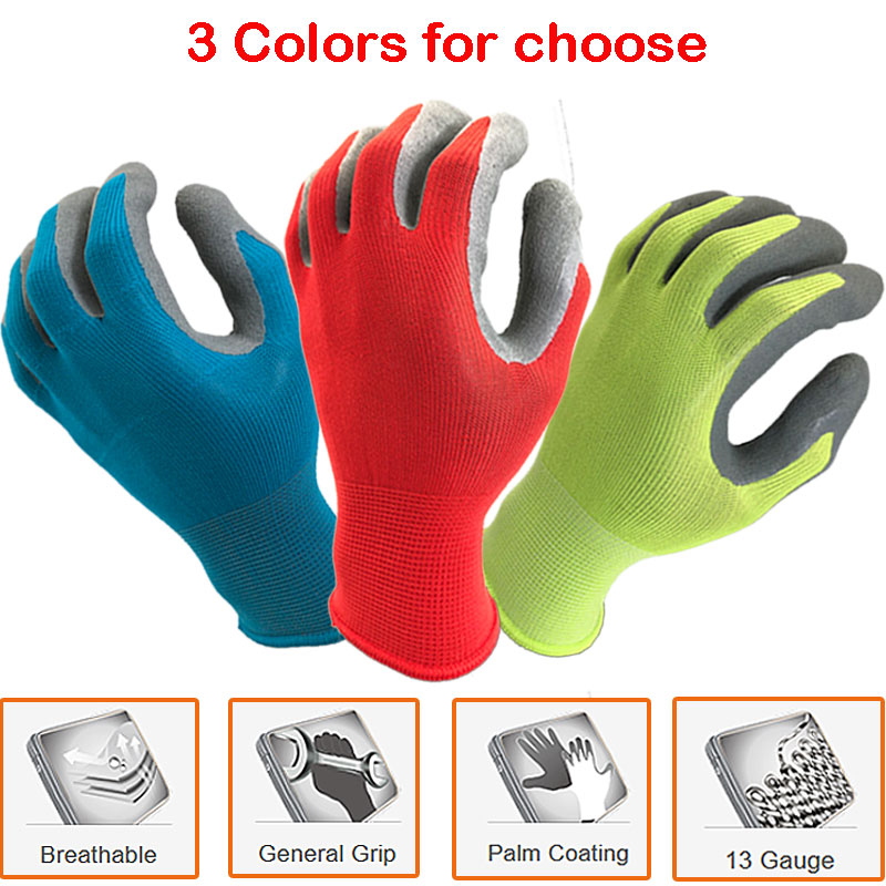 Nmsikkerhet bedre grep ultratynn strikket latex dip nylon rød lateksbelagt arbeidshansker luvas de couro: Nm1350f -3c / Xl
