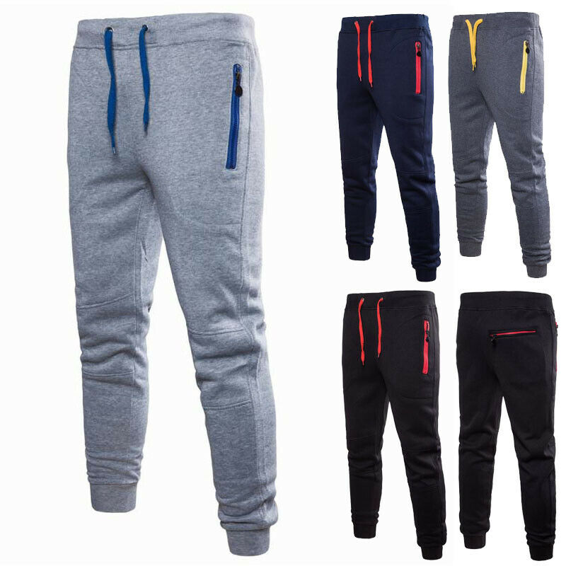 Mens Slim Fit Joggers Jogging Bottom Fleece Gym Winter Skinny Pants Zip Pockets Trousers M-XXXL