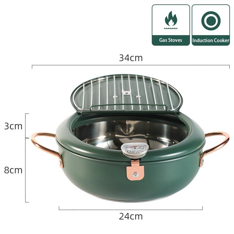 Stainless Steel Deep Fryer Cooker Gas Stove Universal Small Household Temperature-Controlled Fuel-Efficient Small Deep Fryer: 24CM Fryer
