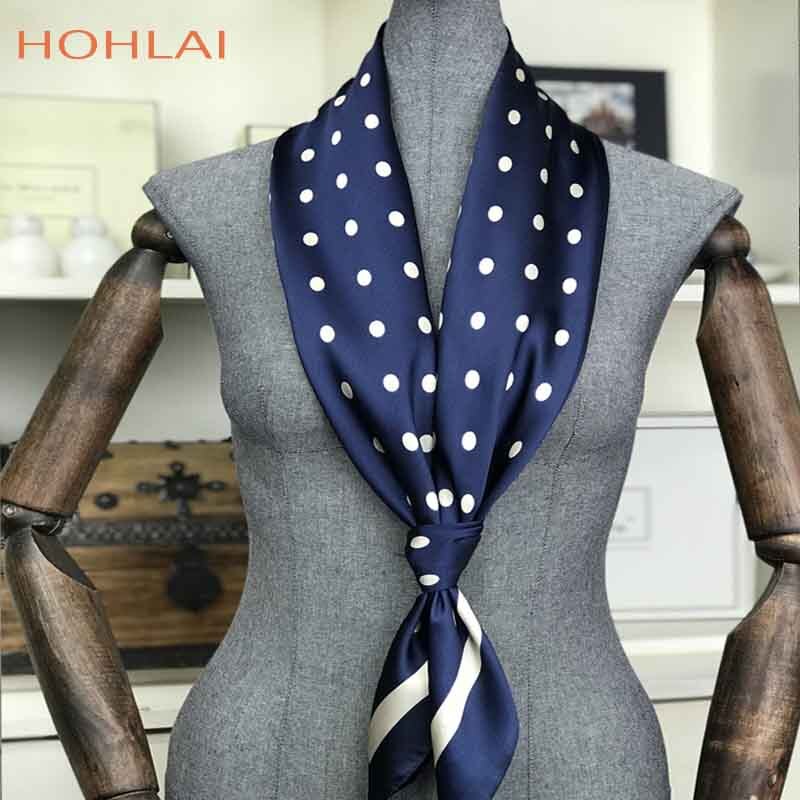 Navy Blue Dot Square Scarves Wraps90*90CM Women Accessories Seasons Sunscreen Large Silk Scarf Shawl Ladies HeadScarves: 5