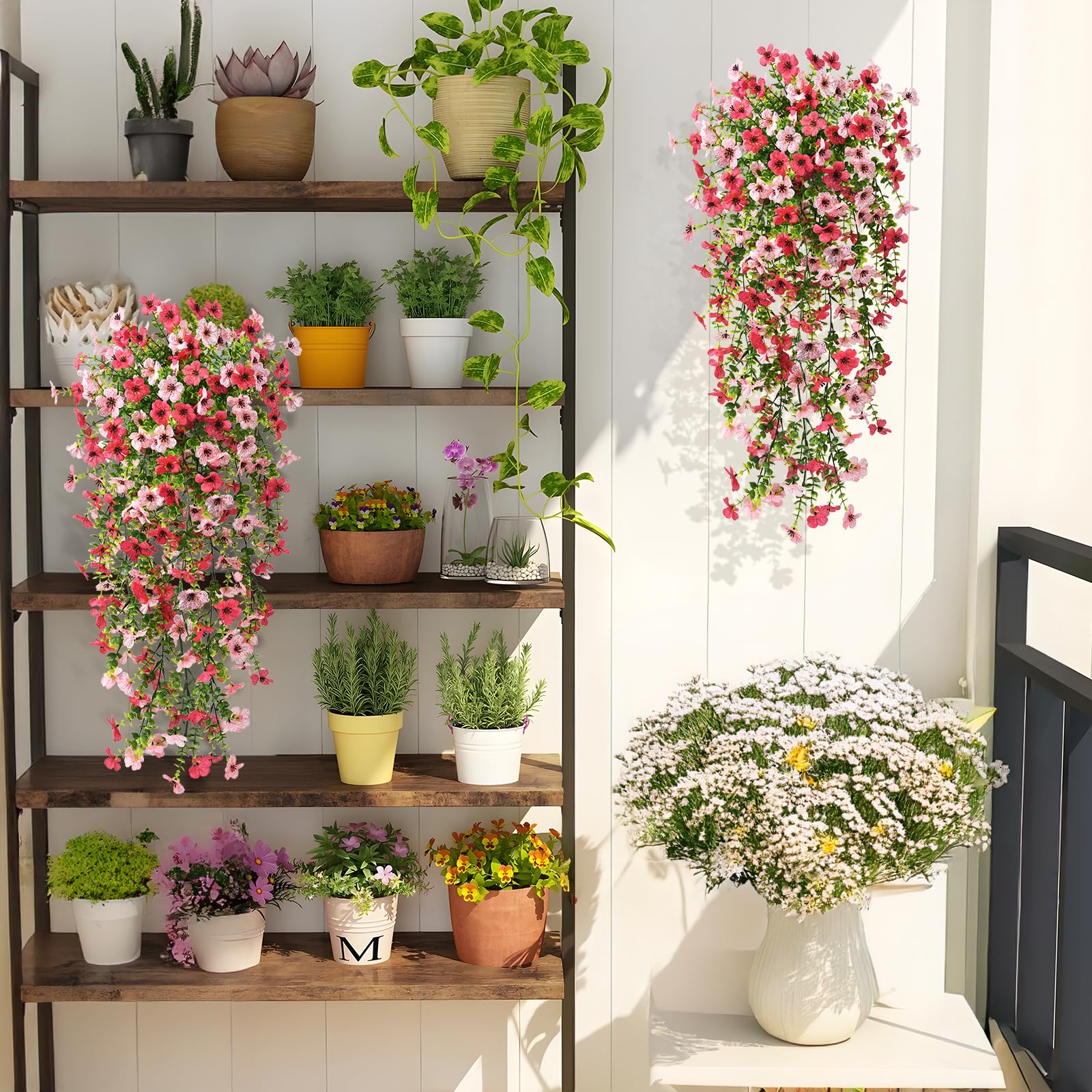 1pc Artificial Hanging Flowers Plants for Outdoor Spring Summer Decoration Faux Silk Daisy UV Resistant Home Yard Decor Flower